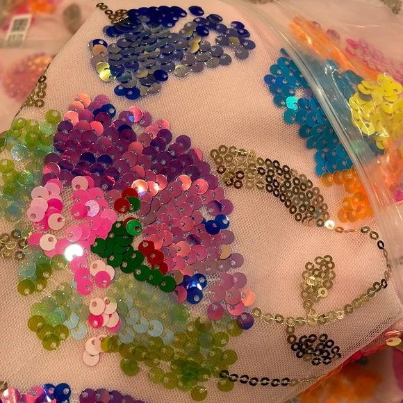 NWT gold chain strap sequin mini sheath dress square S M L pale pink multicolor - Picture 9 of 15